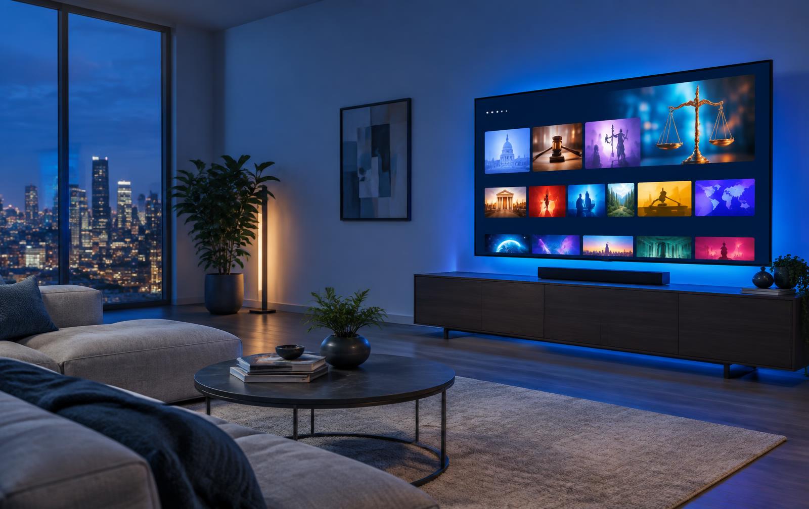 Modern television displaying a streaming library
